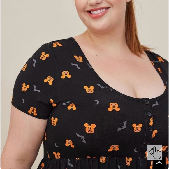 NWT Disney Mickey Torrid pumpkin Hi-Low babydoll top Halloween SOLD OUT ONLINE - Picture 6 of 7